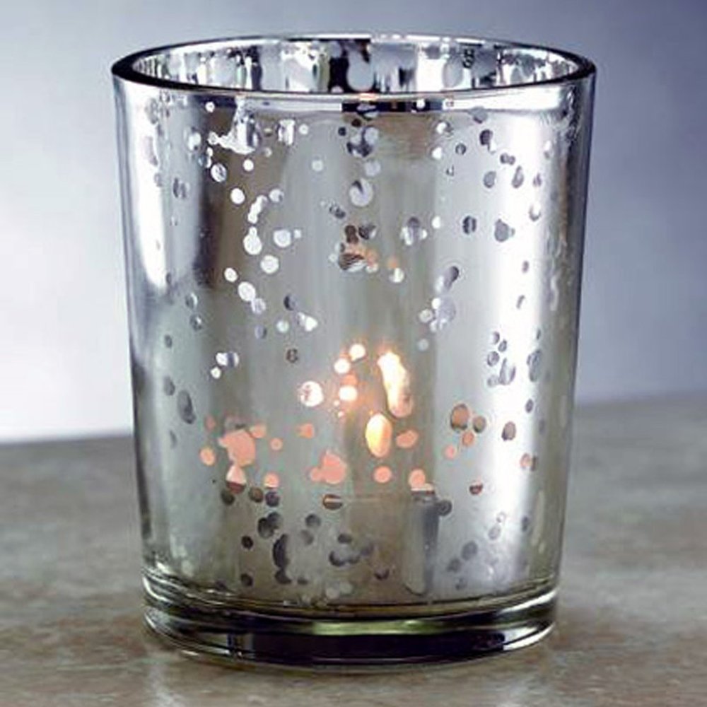 Set of 3 Silver Mercury Glass Votive Tealight Candle Holders, Shiny and New